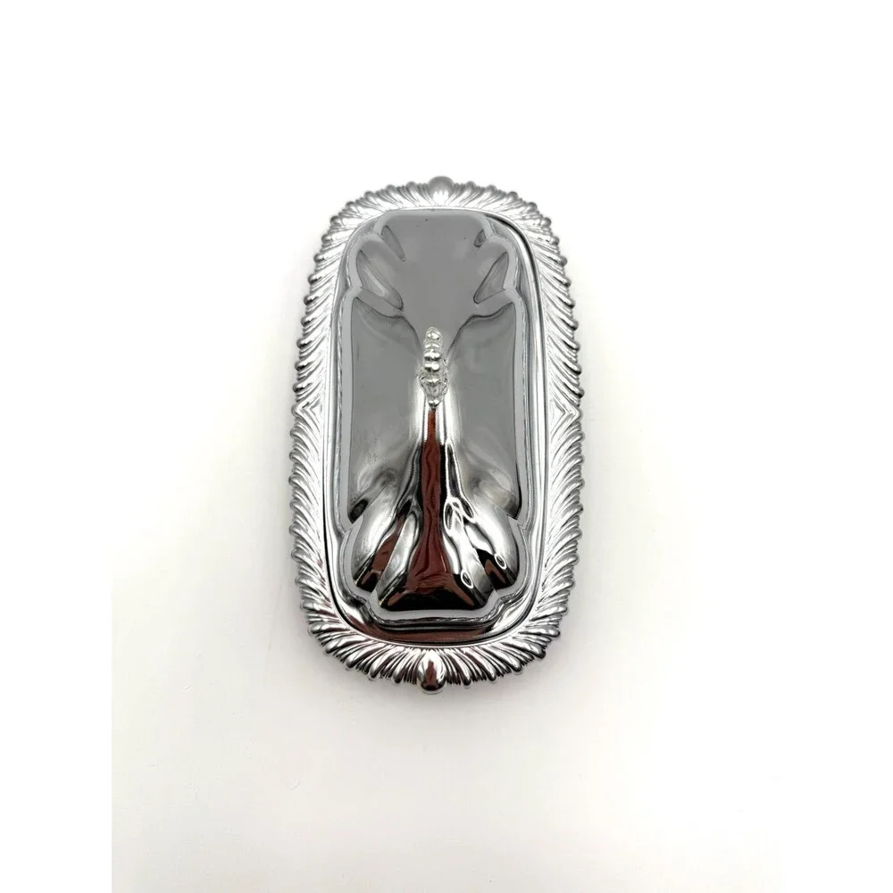 Vintage Silver Metal Butter Dish with Lid Glass Covered Butter Dish